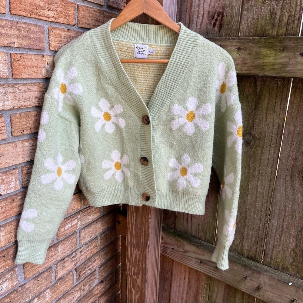 Princess Polly Green Floral/Daisy Cardigan